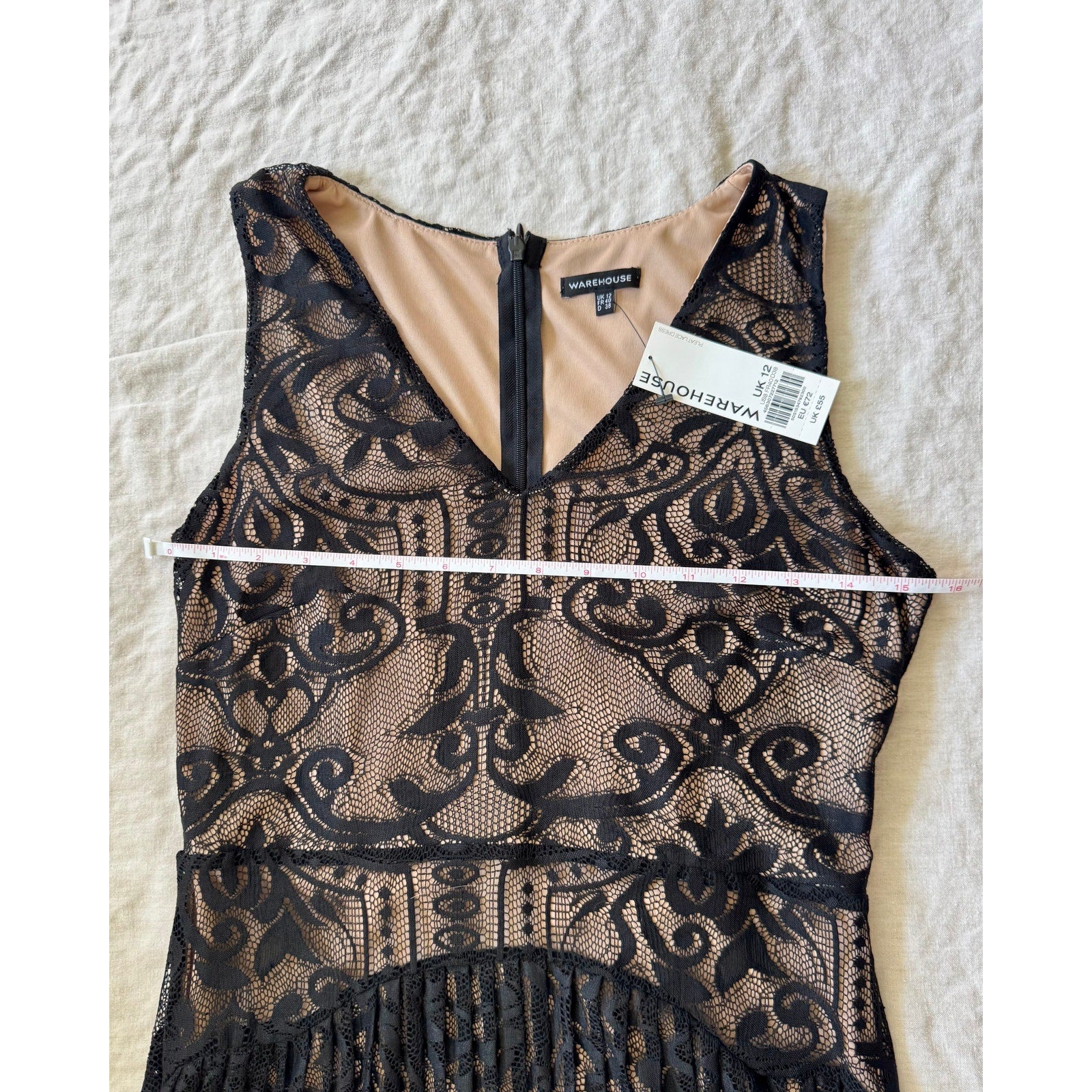 Elegant Warehouse Brand Pleated Lace Black Dress | UK 12 / US 8 | NWT