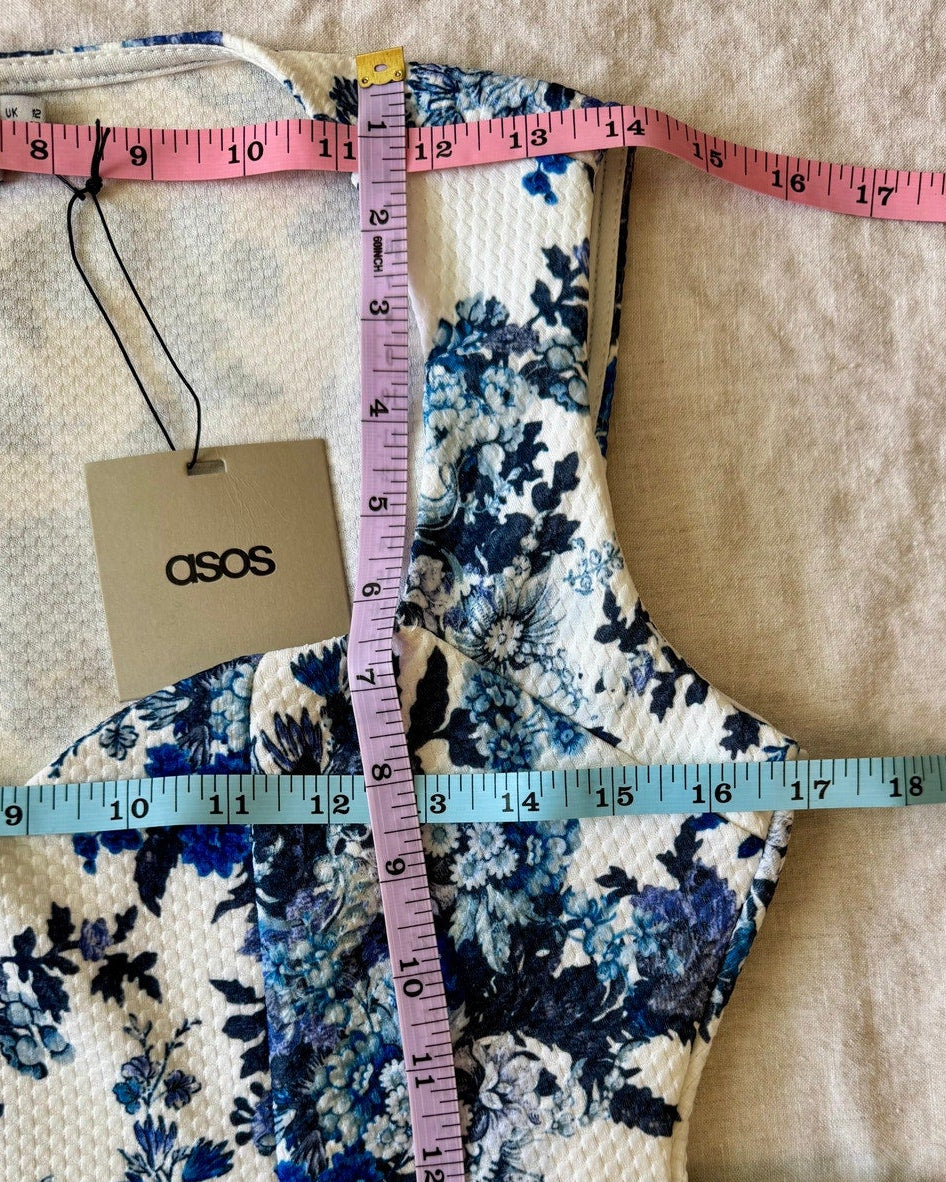 ASOS Blue flower Skater Dress | UK 12 EU 40 US 8  | NWT