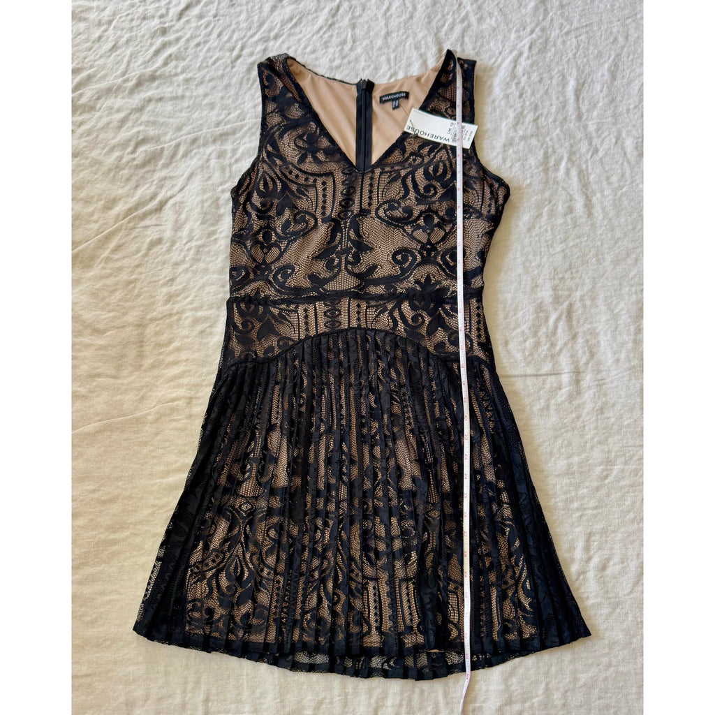 Elegant Warehouse Brand Pleated Lace Black Dress | UK 12 / US 8 | NWT
