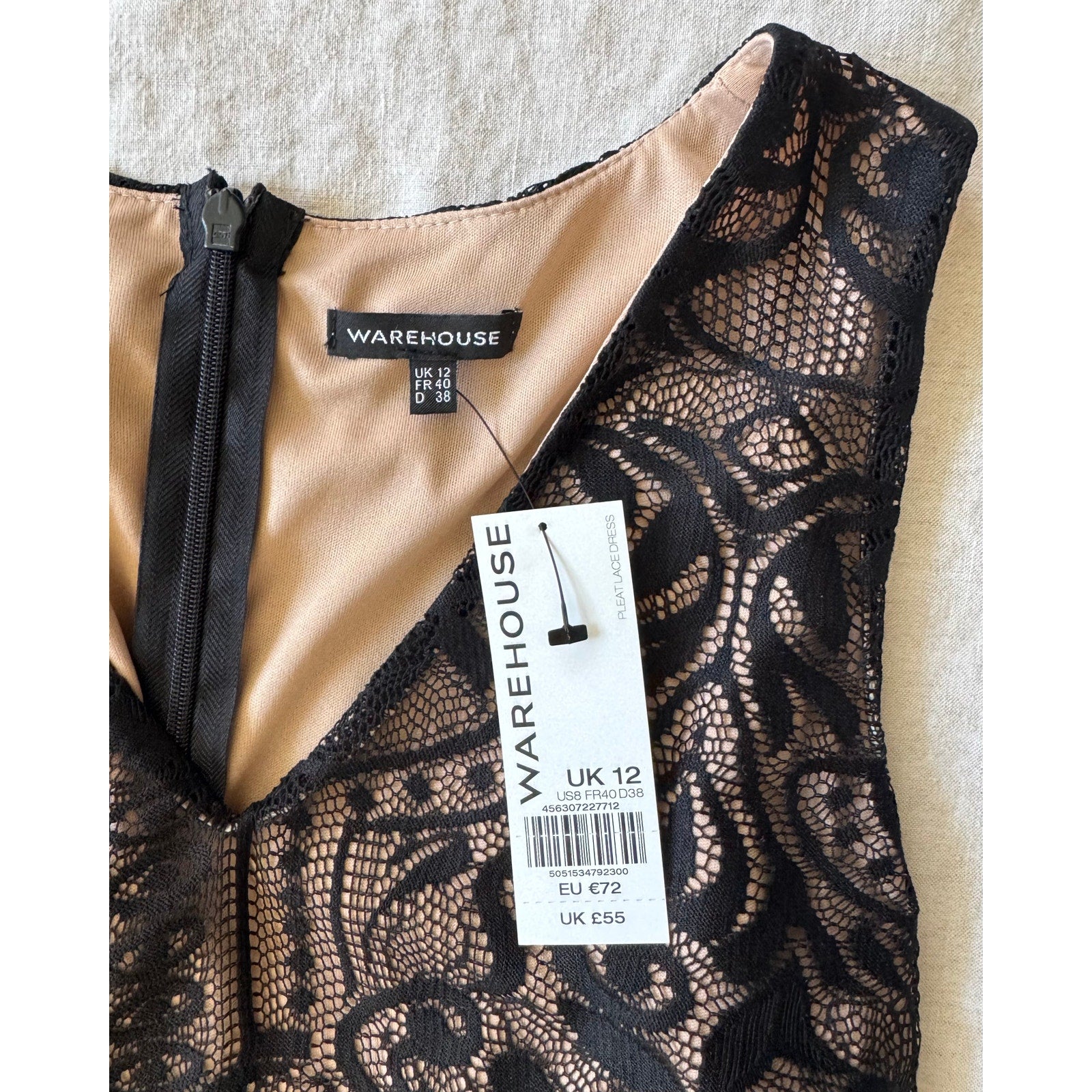Elegant Warehouse Brand Pleated Lace Black Dress | UK 12 / US 8 | NWT