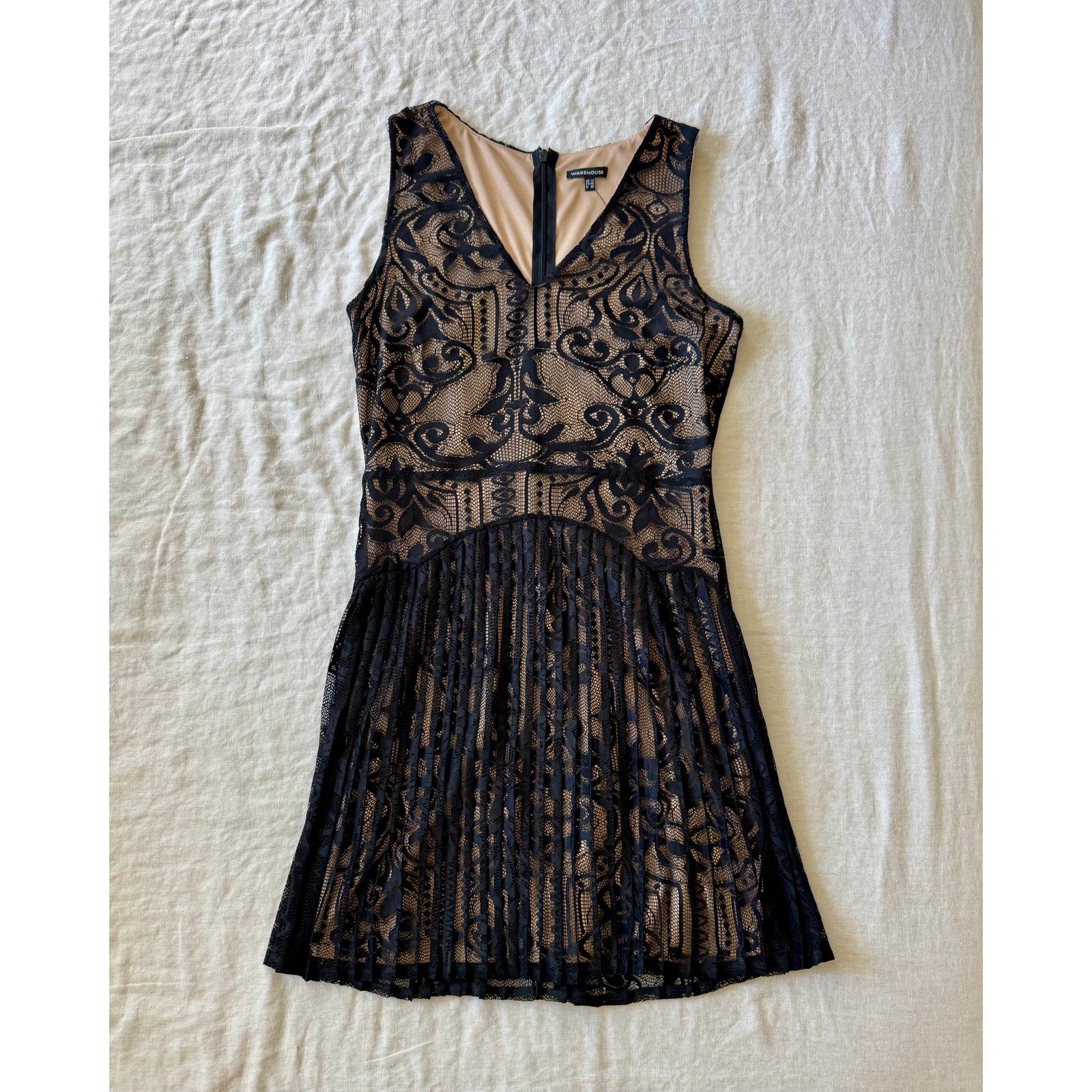 Elegant Warehouse Brand Pleated Lace Black Dress | UK 12 / US 8 | NWT