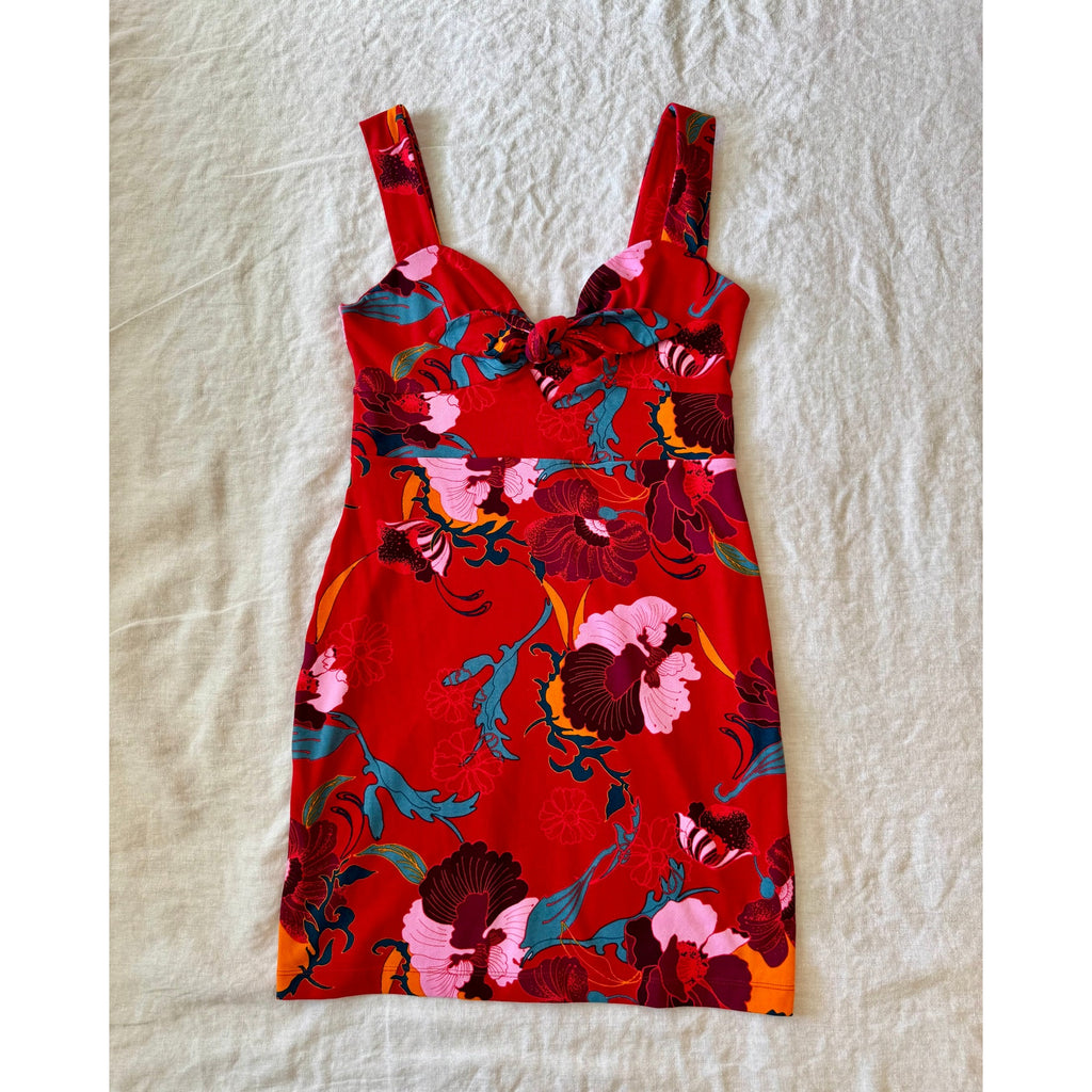 Free People Sweet Cherry Red Floral Print Bodycon Dress  | US M | Excellent Condition