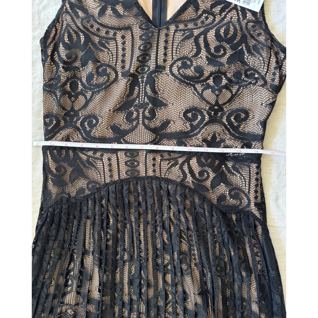 Elegant Warehouse Brand Pleated Lace Black Dress | UK 12 / US 8 | NWT