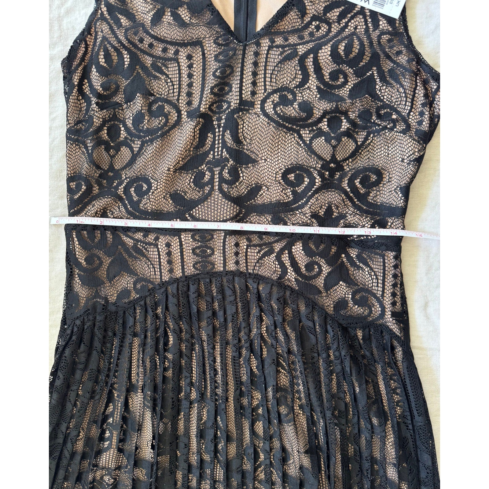 Elegant Warehouse Brand Pleated Lace Black Dress | UK 12 / US 8 | NWT
