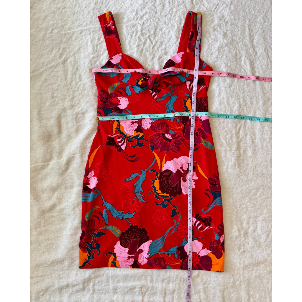 Free People Sweet Cherry Red Floral Print Bodycon Dress  | US M | Excellent Condition