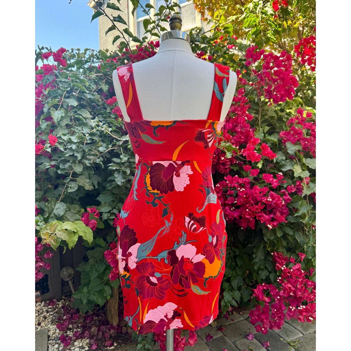 Free People Sweet Cherry Red Floral Print Bodycon Dress  | US M | Excellent Condition