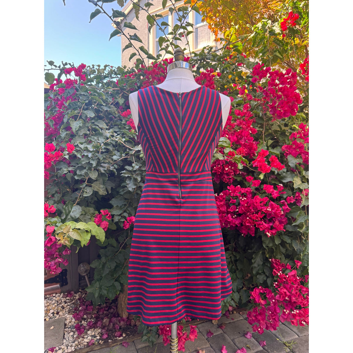 Retro Monteau Los Angeles Red Navy Striped Dress | US 10 | Excellent Condition