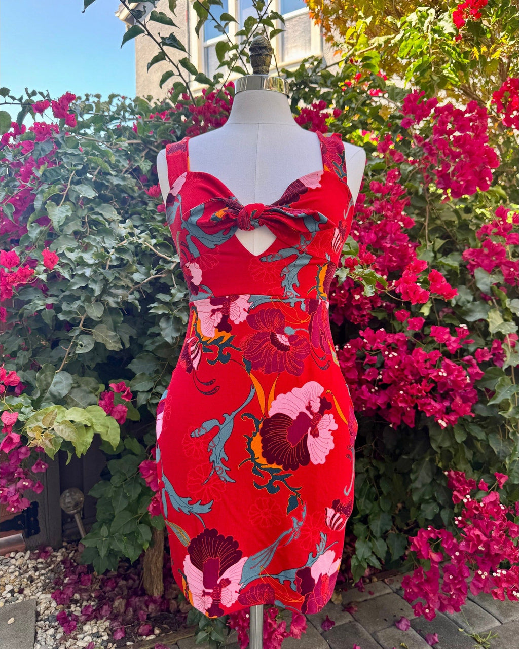 Free People Sweet Cherry Red Floral Print Bodycon Dress  | US M | Excellent Condition