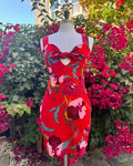 Free People Sweet Cherry Red Floral Print Bodycon Dress  | US M | Excellent Condition